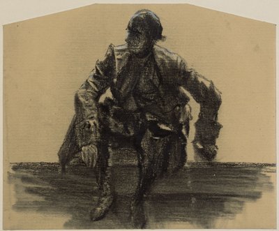 En äldre man sittande i framifrånperspektiv, med vänster hand som stöd av Adolph Menzel