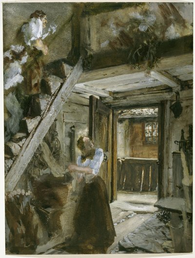 Trappa i en bondgård med figurativa dekorationer av Adolph Menzel