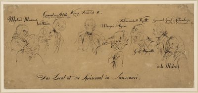 Rundabordssamtal: Matsalen i Sanssouci, personnamn av Adolph Menzel