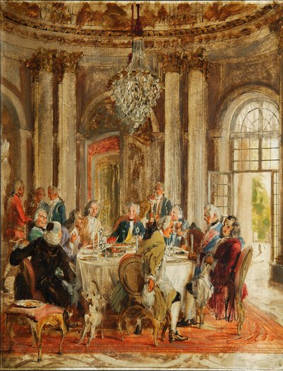 Fredrik II:s runda bord vid Sanssouci skiss, 1848 av Adolph Menzel