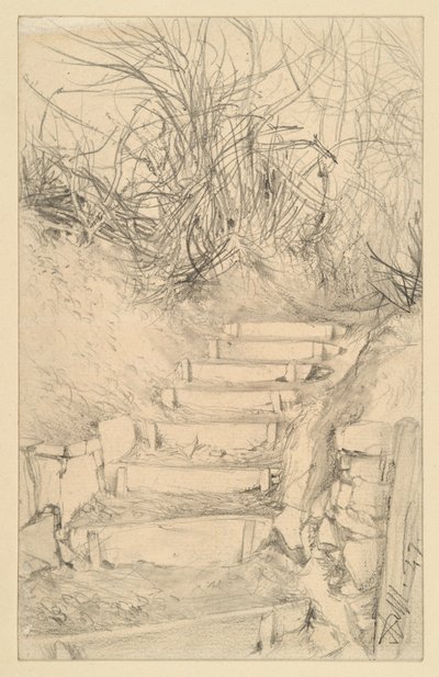 Utomhustrappa med buskar av Adolph Menzel