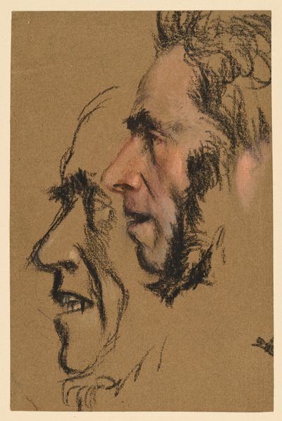 Två studier av ett manligt ansikte i profil åt vänster av Adolph Menzel