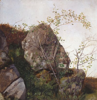 Blommande vildrosor och ormbunkar av Adolph Tidemand