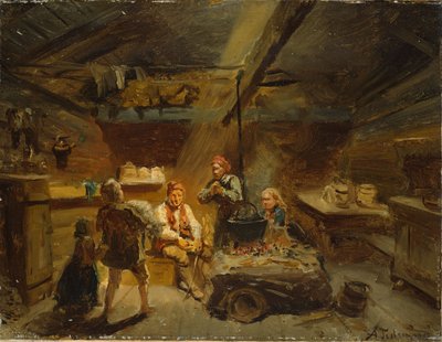 En pojke som tar med sig ett sjukt lamm hem av Adolph Tidemand