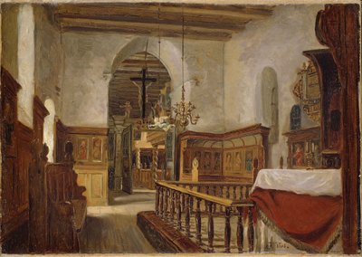 Interiör från kyrkan i Voss av Adolph Tidemand