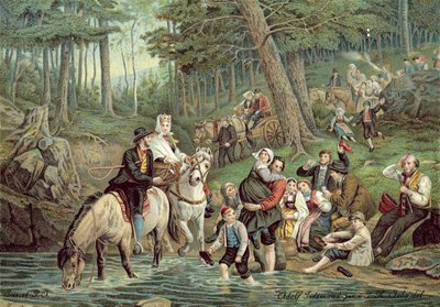 Norsk scen (färg litho) av Adolph Tidemand