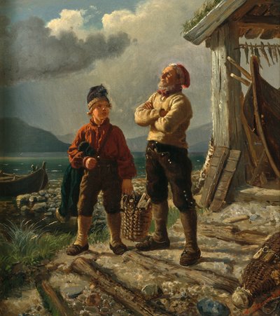 Gammal sjöman och en ung pojke av Adolph Tidemand