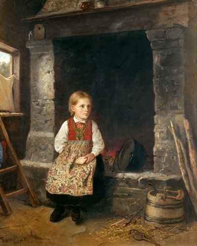 Flickan Vid Eldstaden av Adolph Tidemand