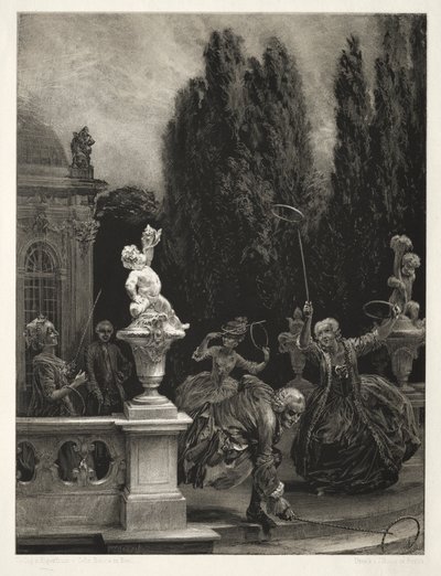 Essä om sten med borste och skrapa: Spelar vid Hoops on the Castle Terrace av Adolph Menzel