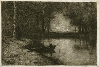 Fiskare i en roddbåt, vid kanten av en flod av Adolphe Appian