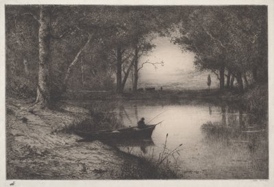 Fiskare i en båt vid en flodstrand av Adolphe Appian