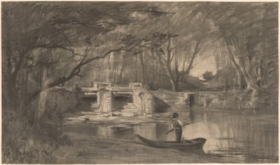 Skogbevuxen damm vid den antika slussan i Levaux nära Vienne av Adolphe Appian