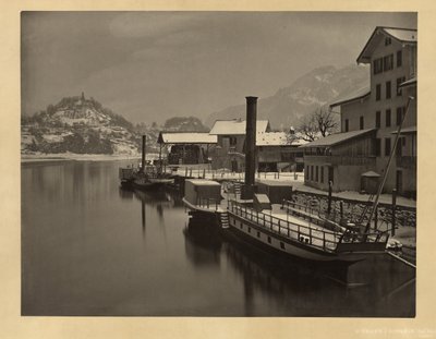 Ångbåtar på sjön i vinterförtöjning, Schweiz av Adolphe Braun