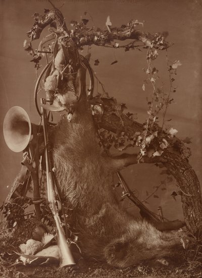 [Stilleben med en jaktscen] av Adolphe Braun
