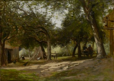 Landskap med gård, 1830-1880 av Adolphe Felix Cals