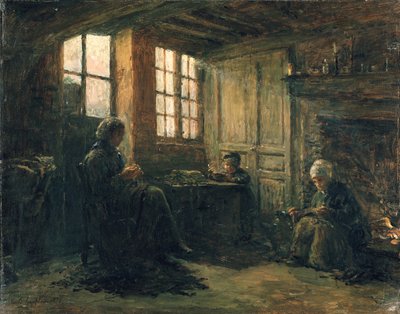 Kvinnor som sliter linne, Honfleur, 1877 av Adolphe Felix Cals