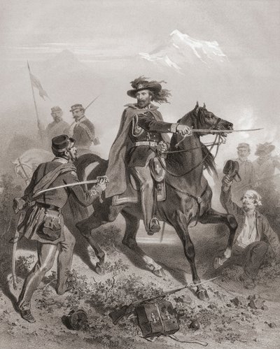 Giuseppe Garibaldi i slaget vid Varese. (skriva ut) av Adolphe Jean Baptiste (after) Bayot