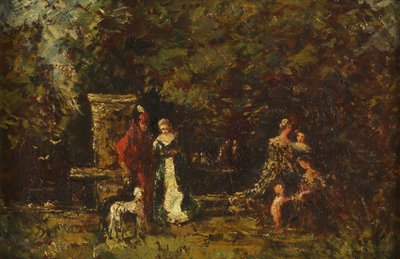 Elegant Figures in a Woodland Glade, ca 1860-80 (olja på panel) av Adolphe Joseph Thomas Monticelli