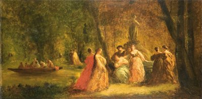Kvinnor i parken nära en flod av Adolphe Joseph Thomas Monticelli