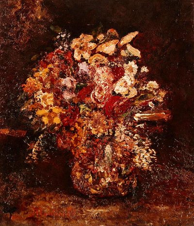 Vas med blommor, ca 1878-80 (olja på panel) av Adolphe Joseph Thomas Monticelli