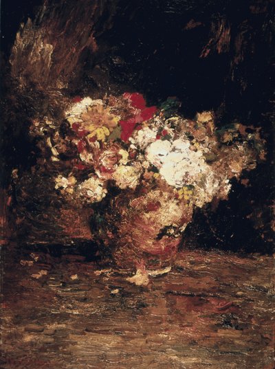 Vas med blommor, ca 1880 (olja på panel) av Adolphe Joseph Thomas Monticelli