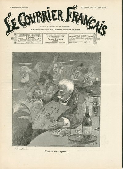 Omslag till "" Le Courrier francais", nummer 43, satirisk i B & W av Adolphe Leon Willette