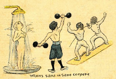 Hygien och idrott. "Mens sana in sano corpore". Teckning av A. Wilette i den illustrerade bilagan till Depeche de Toulouse nr 41, 12 oktober av Adolphe Leon Willette