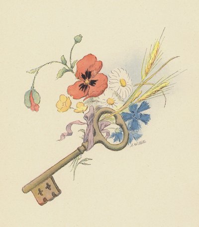 Nyckel och blommor (färg litho) av Adolphe Leon Willette