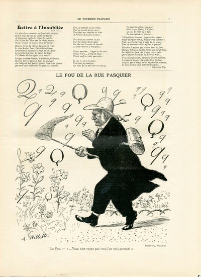 Le Courier francais, nummer 10, satirisk i svartvitt av Adolphe Leon Willette