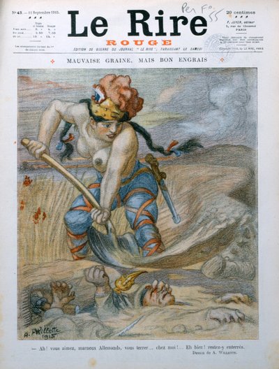 Marianne begraver tyska soldater i Marne-graven, karikatyr från tidningen "Le Rire Rouge", 11 september 1915 av Adolphe Leon Willette