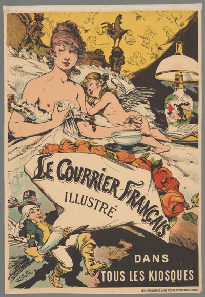 Werbeplakat: Le Courrier Français illustré in den Kiosken av Adolphe Leon Willette