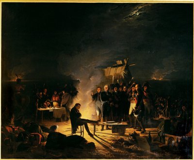 Napoleons bivack på slagfältet vid Wagramnuit den 5-6 juli 1809 ... (målning på duk) av Adolphe Roehn