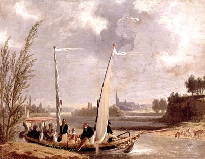 Louis-Philippe och hans familj i en båt vid Neuilly av Adolphe Roehn