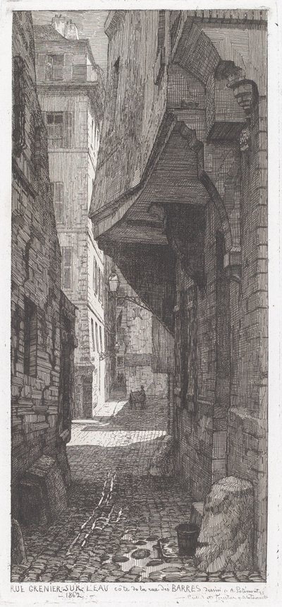 Rue Grenier vid vattnet, bredvid rue des Barres av Adolphe Théodore Jules Martial Potémont