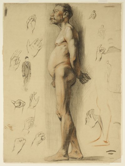 Livsteckning av en skäggig man (krita på papper) av Adolphe Valette