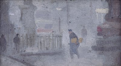 Studie för Base of Statue, Albert Square, ca 1910 (olja ombord) av Adolphe Valette