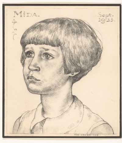 Fotoreproduktion av ett porträtt av Mida av Han van der Kop Mida sept 1933 (titel på objekt) av Adriaan Bijl (attributed to)