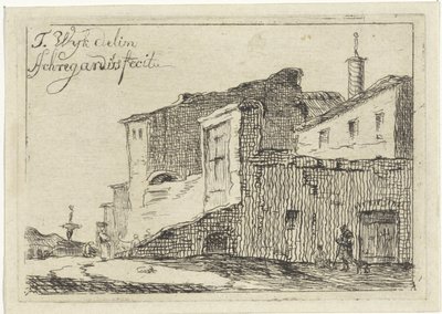 Utsikt över en italiensk stad eller by av Adriaan Schregardus