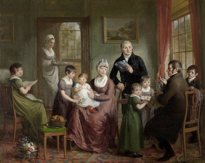 Porträtt av familjen Adrianus Bonebakker med Dirk L. Bennewitz Porträtt av familjen Adrianus Bonebakker och hans partner D.L. Bennewitz av Adriaan de Lelie (signed by artist)