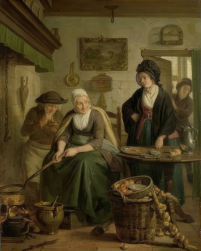 Kvinna som bakar pannkakor. Omkring 1790-1810 av Adriaan de Lelie