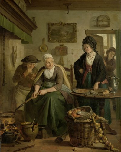 Kvinna som bakar pannkakor Gammal kvinna som gör pannkakor av Adriaan de Lelie