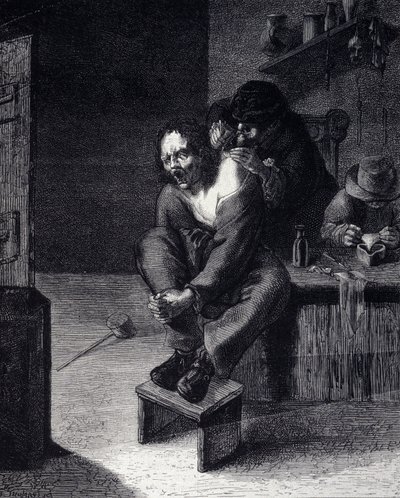 Den kirurgiska operationen Gravyr efter en målning av Adrien Brauwer (gjord 1608) 1600-talet av Adriaen (after) Brouwer