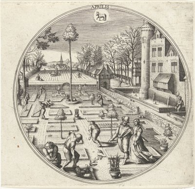 april Aprilis (titel på objekt) De tolv månaderna (serietitel) av Adriaen Collaert