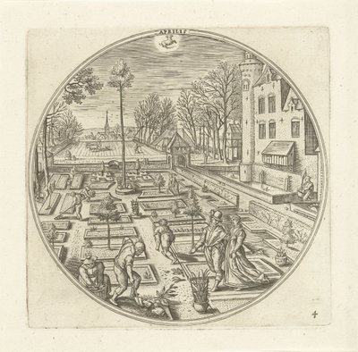 april Aprilis (titel på objekt) De tolv månaderna (serietitel) av Adriaen Collaert