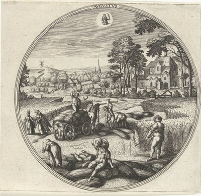 augusti Avgvstvs (titel på objekt) De tolv månaderna (serietitel) av Adriaen Collaert