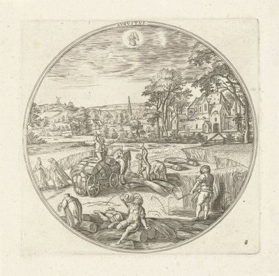 augusti Avgvstvs (titel på objekt) De tolv månaderna (serietitel) av Adriaen Collaert