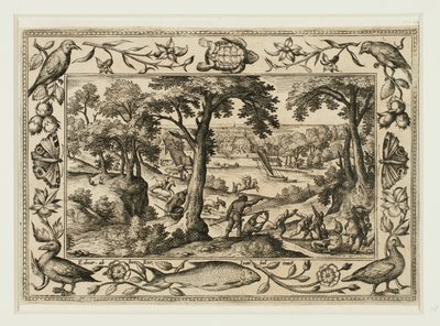 Vildsvinsjakt, från Landskap med scener ur Gamla och Nya testamentet och Jaktscener av Adriaen Collaert