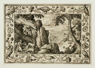Daniel i lejongropen, ur Landskap med scener ur Gamla och Nya testamentet och jaktscener av Adriaen Collaert