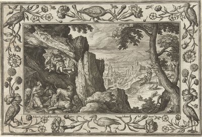 Daniel i lejonets håla Landskap med bibliska, mytologiska scener och jaktscener (serietitel) av Adriaen Collaert