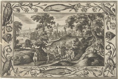 hjortjakt Landskap med bibliska, mytologiska scener och jaktscener (serietitel) av Adriaen Collaert
